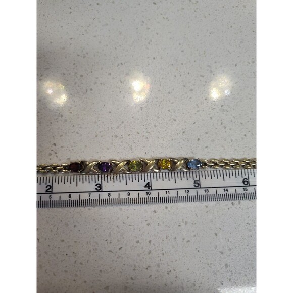 925 Sterling Silver Genuine Multi Gemstone XO link and clasp Bracelet 7 7/8" - Picture 2 of 7
